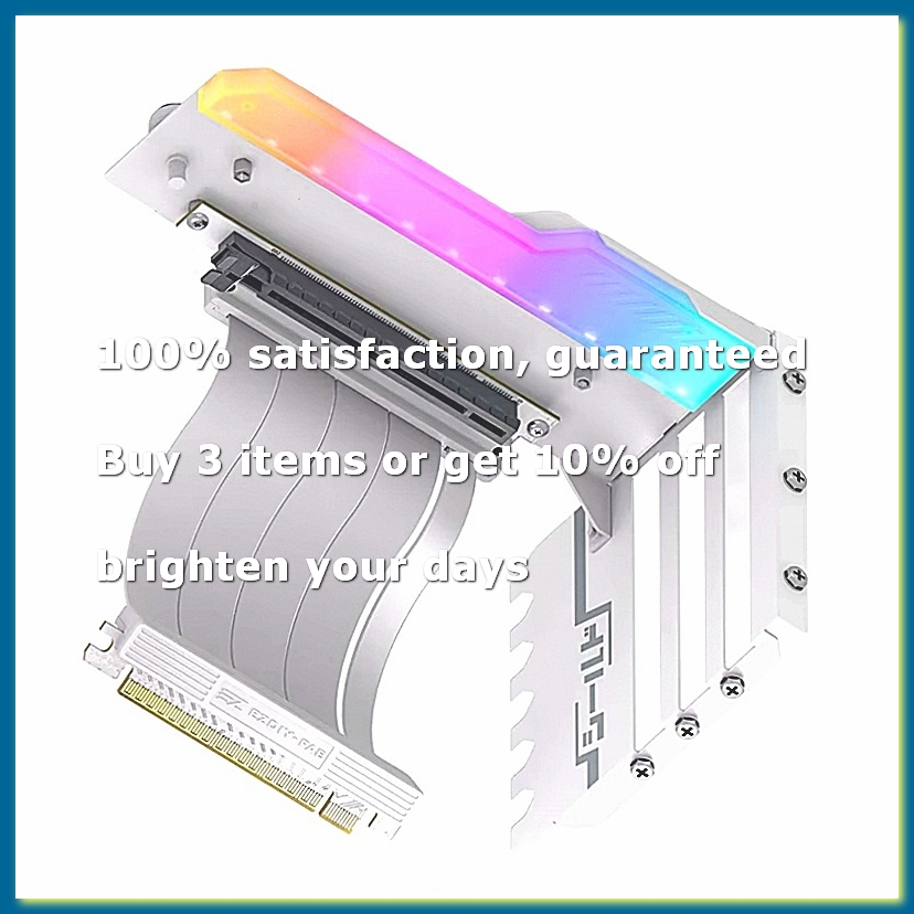 Pcie 4.0 X16 Riser Cable 90 Degree - ● PCI-E 4.0 X16 ライザーケーブル付き、垂直GPUマウントブラケット、ビデオカードサポートキット、90度右角、白色